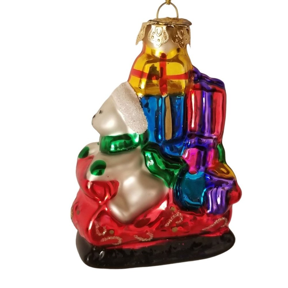 Christmas Ornament Hand Blown Glass Polar Bear Santa Sleigh Thomas Pacconi 2003